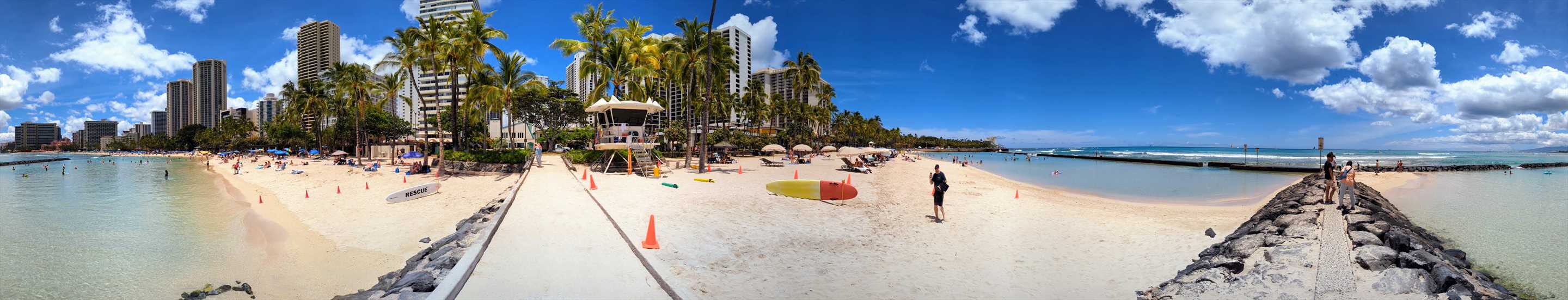 Panorama of Waikiki Beach at Kuhio Beach Park