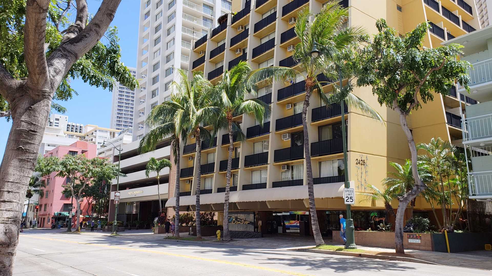 The Bamboo is located in the center of Waikiki on Kuhio Ave.