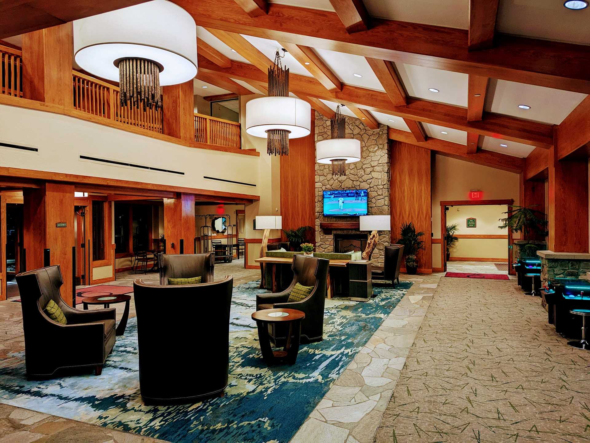Additional Lobby area with table games, TV, Fireplace