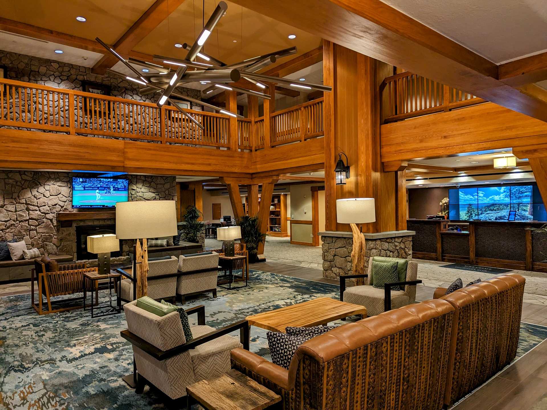 Beautiful Lobby, Front Desk, Fireplace