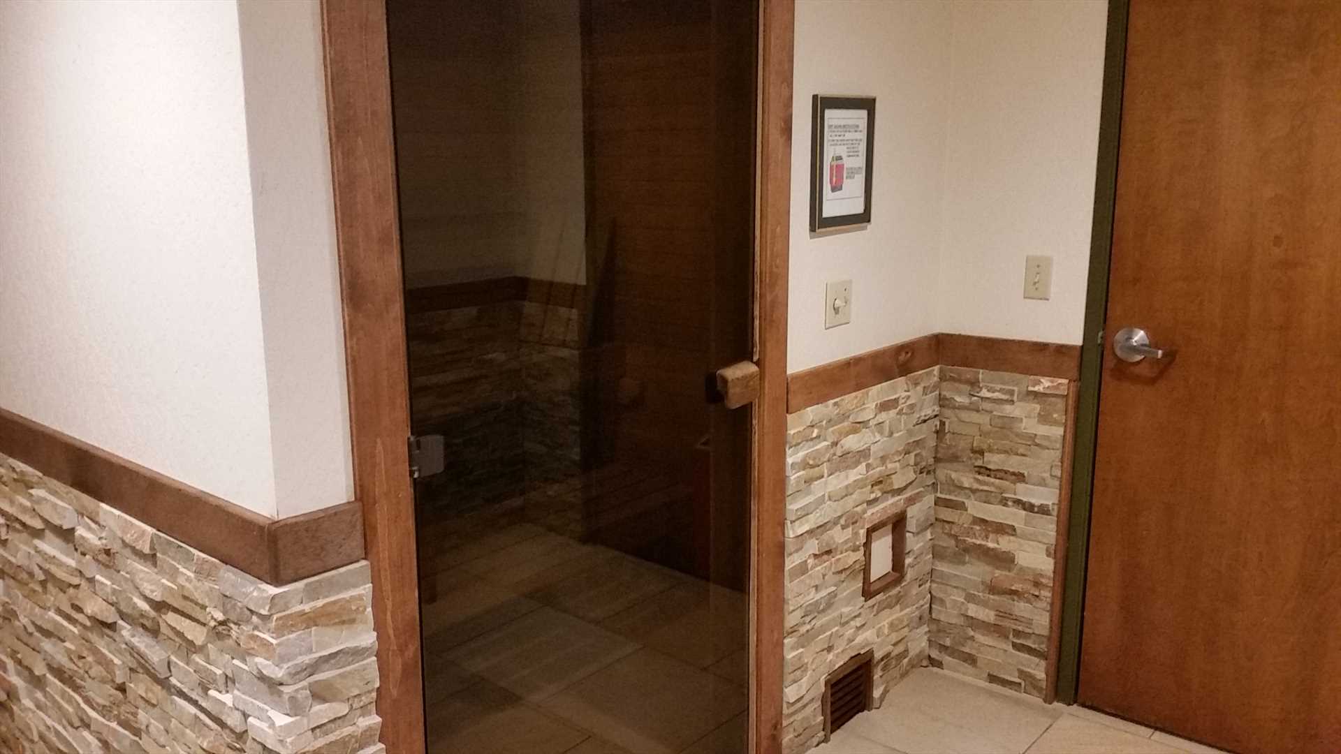 Lakeland Village sauna room near fitness room
